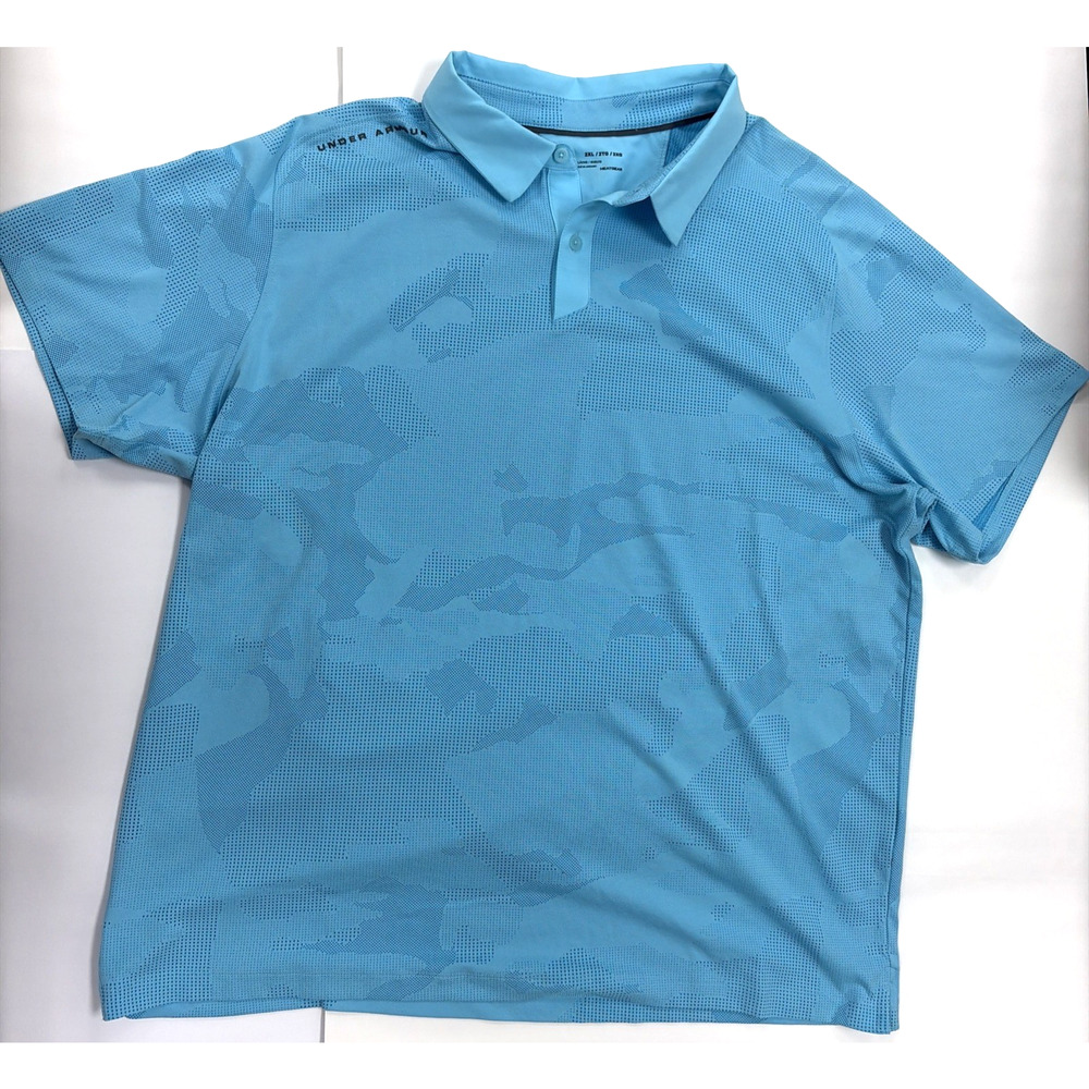 Under Armour Polo Golf Shirt Mens 2XL Heatgear Blue Camouflage Mesh